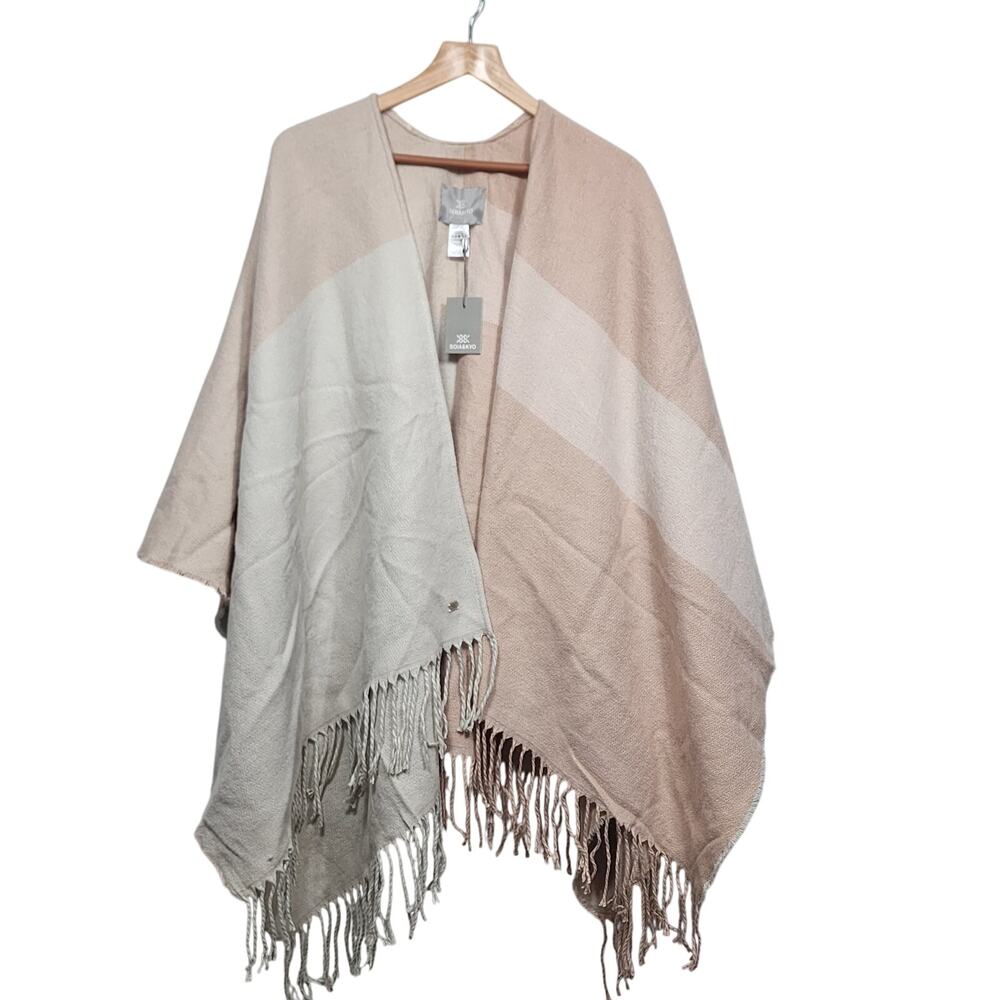 Soia & Kyo Colorblock Fringe Wrap Scarf Jacket One Size